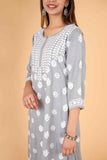 Arsh Handcrafted Kurti And Plazzo 2 pc Chikankari Set in Steel Grey Colour - arshchikan