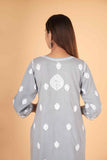Arsh Handcrafted Kurti And Plazzo 2 pc Chikankari Set in Steel Grey Colour - arshchikan
