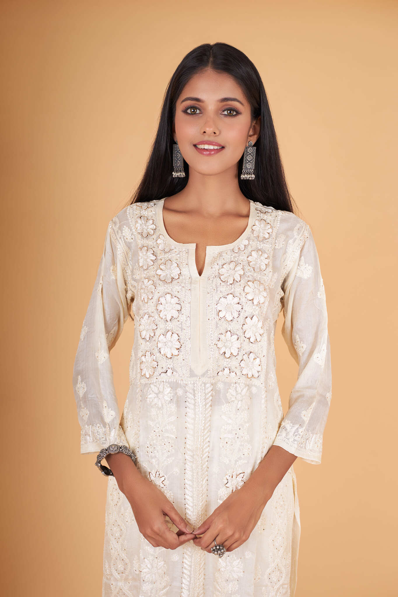 Arsh Handcrafted Front Jaal Fancy Pure Silk Kurti - arshchikan
