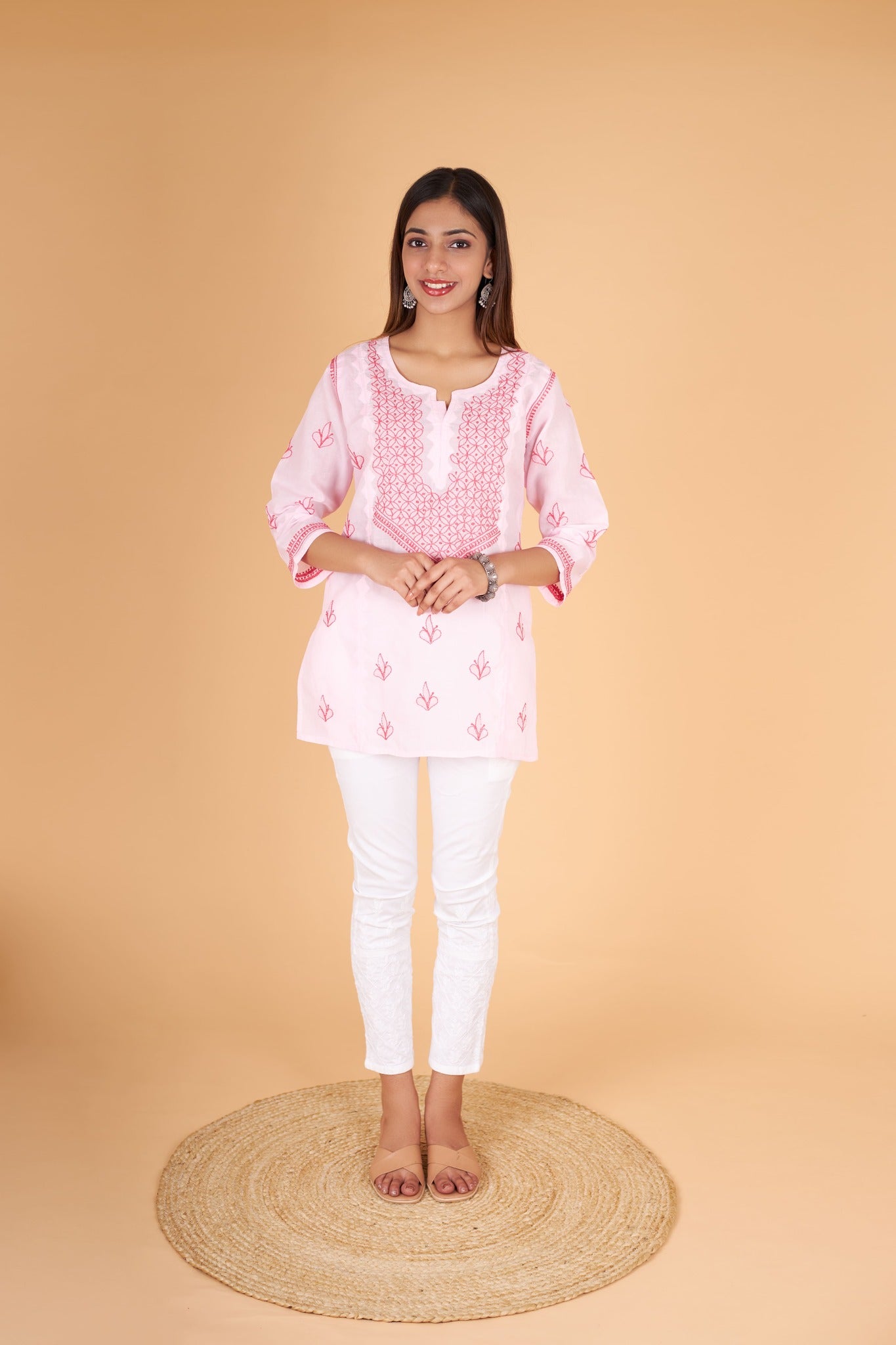 Arsh Handcrafted Pink Pure Cotton Short Top - arshchikan