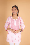Arsh Handcrafted Pink Pure Cotton Short Top - arshchikan