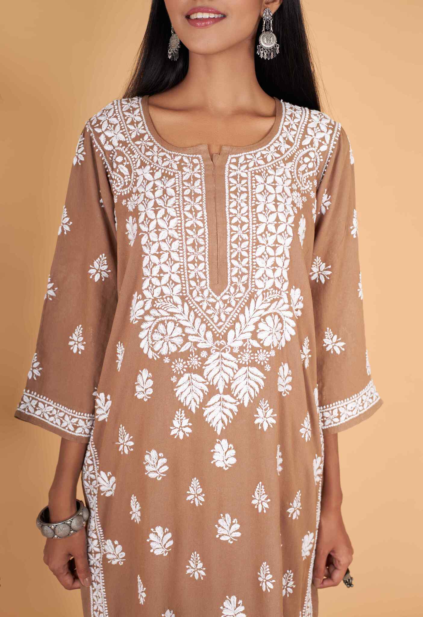 Arsh Handcrafted Kurti And Plazzo 2 pc Chikankari Set in Brown Colour - arshchikan