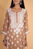 Arsh Handcrafted Kurti And Plazzo 2 pc Chikankari Set in Brown Colour - arshchikan