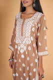 Arsh Handcrafted Kurti And Plazzo 2 pc Chikankari Set in Brown Colour - arshchikan