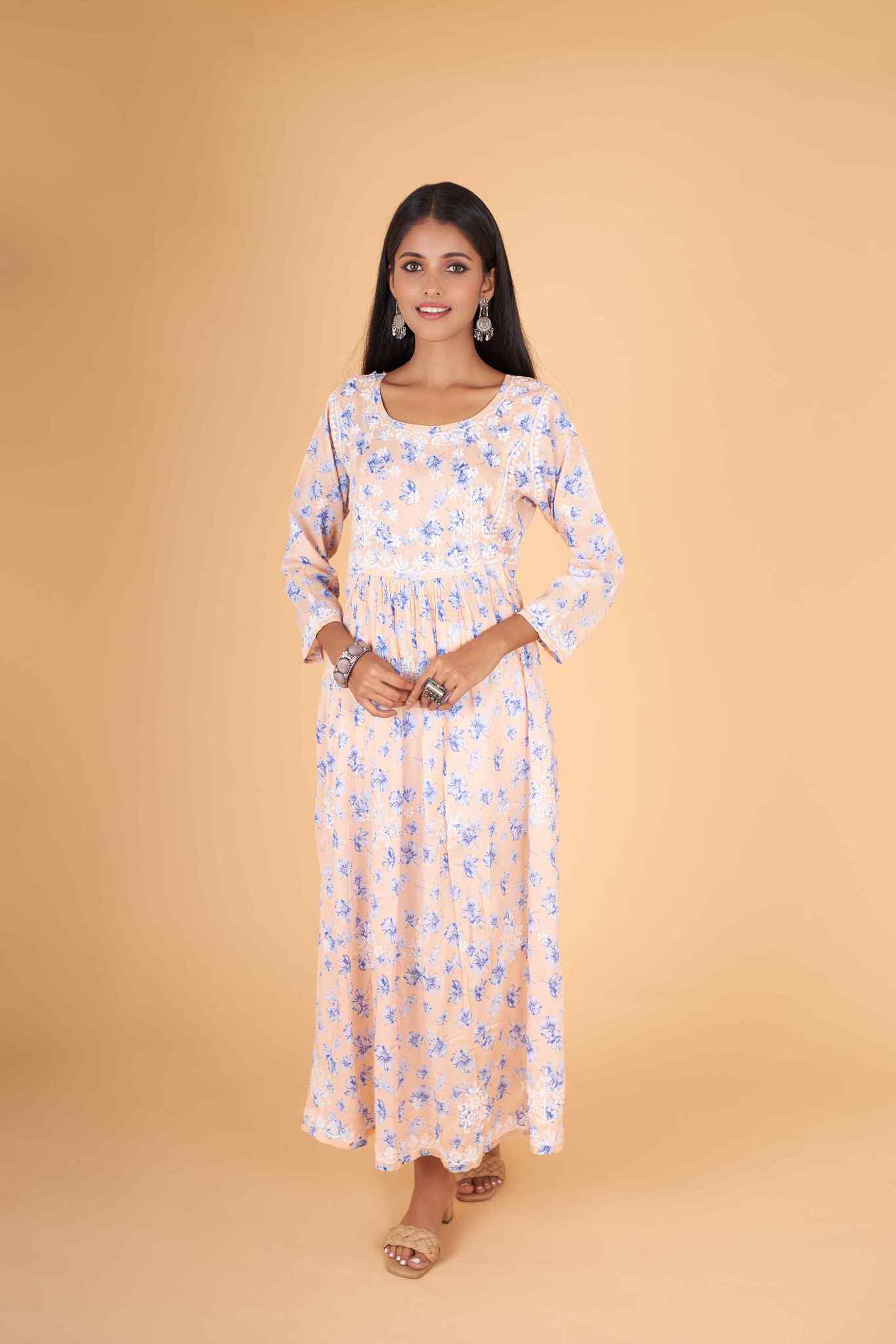 Arsh Handcrafted MulMul Cotton Printed Gown Dress - arshchikan