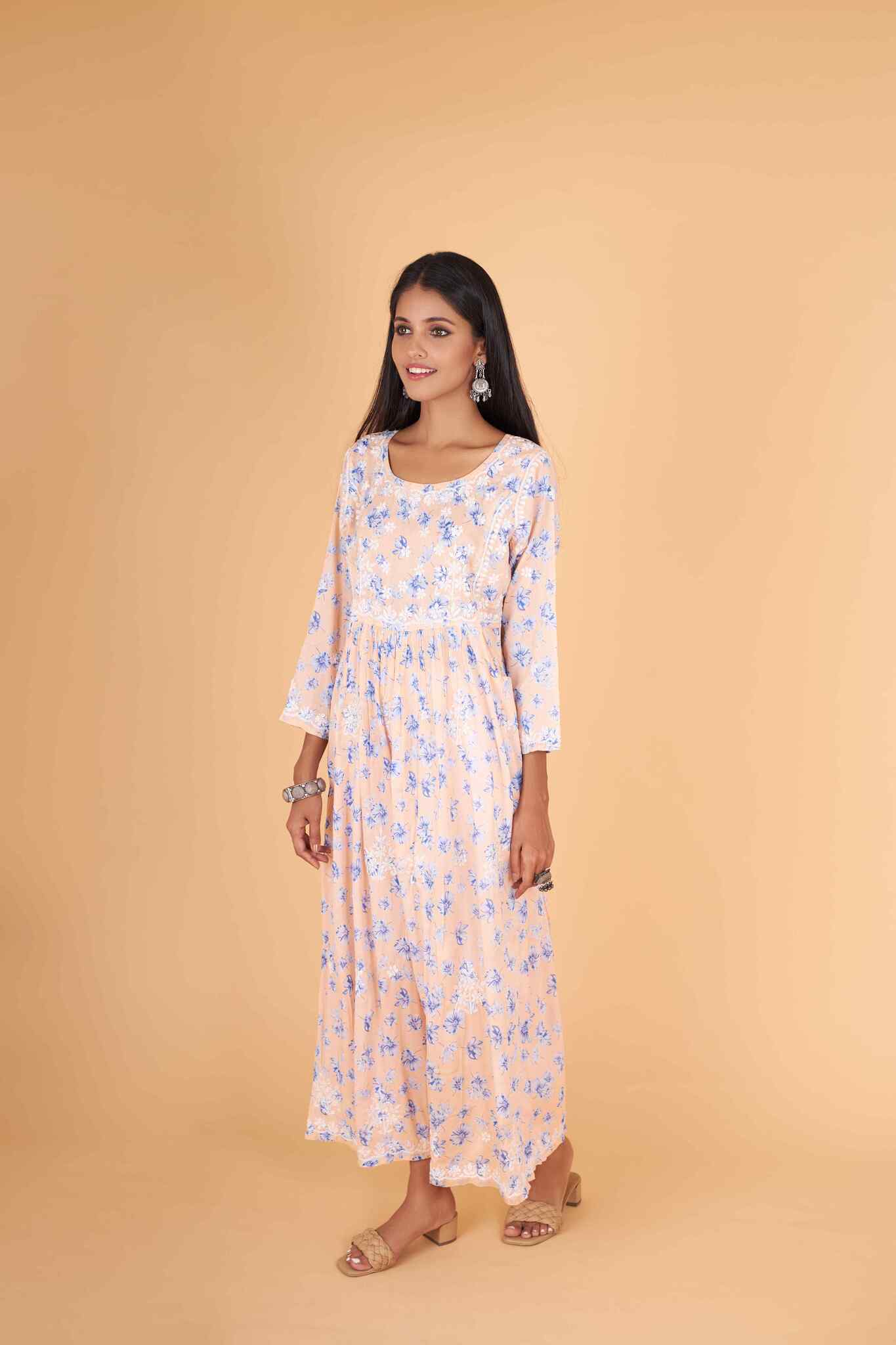Arsh Handcrafted MulMul Cotton Printed Gown Dress - arshchikan
