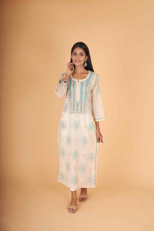 Arsh Handcrafted Gala Boota Khadi Cotton Kurti - arshchikan