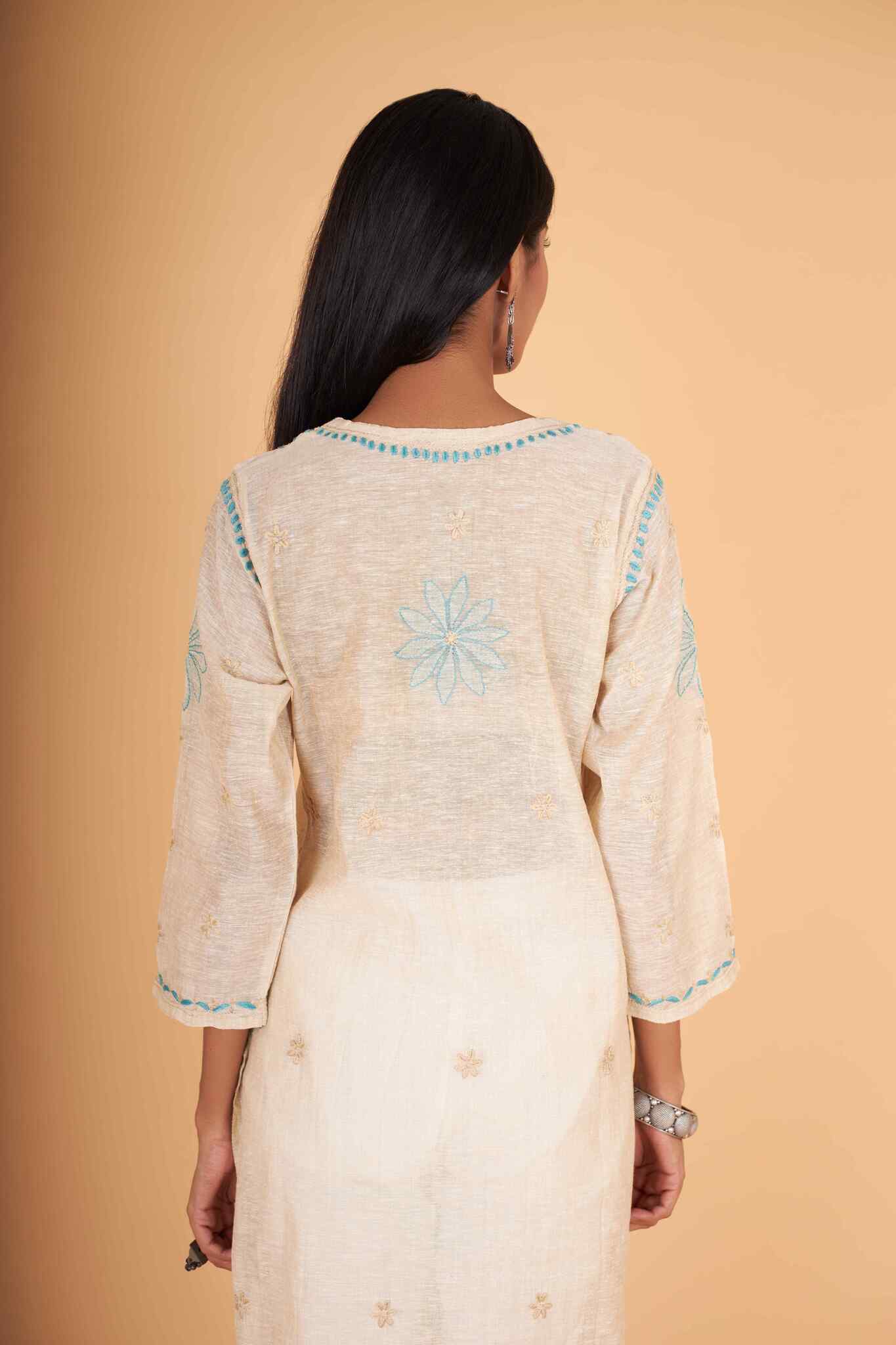 Arsh Handcrafted Gala Boota Khadi Cotton Kurti - arshchikan