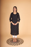 Arsh Handcrafted Black Front Jaal Pure Cotton Kurti - arshchikan