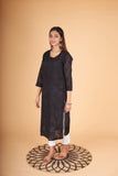Arsh Handcrafted Black Front Jaal Pure Cotton Kurti - arshchikan