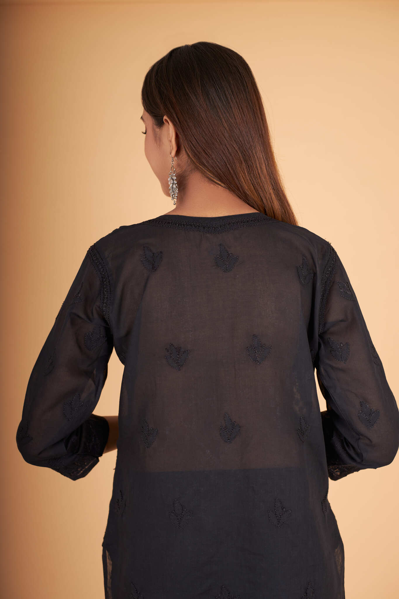 Arsh Handcrafted Black Front Jaal Pure Cotton Kurti - arshchikan