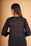 Arsh Handcrafted Black Front Jaal Pure Cotton Kurti - arshchikan