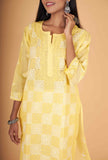 Arsh Handcrafted Yellow Front Jaal Pure Cotton Kurti - arshchikan