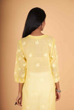 Arsh Handcrafted Yellow Front Jaal Pure Cotton Kurti - arshchikan