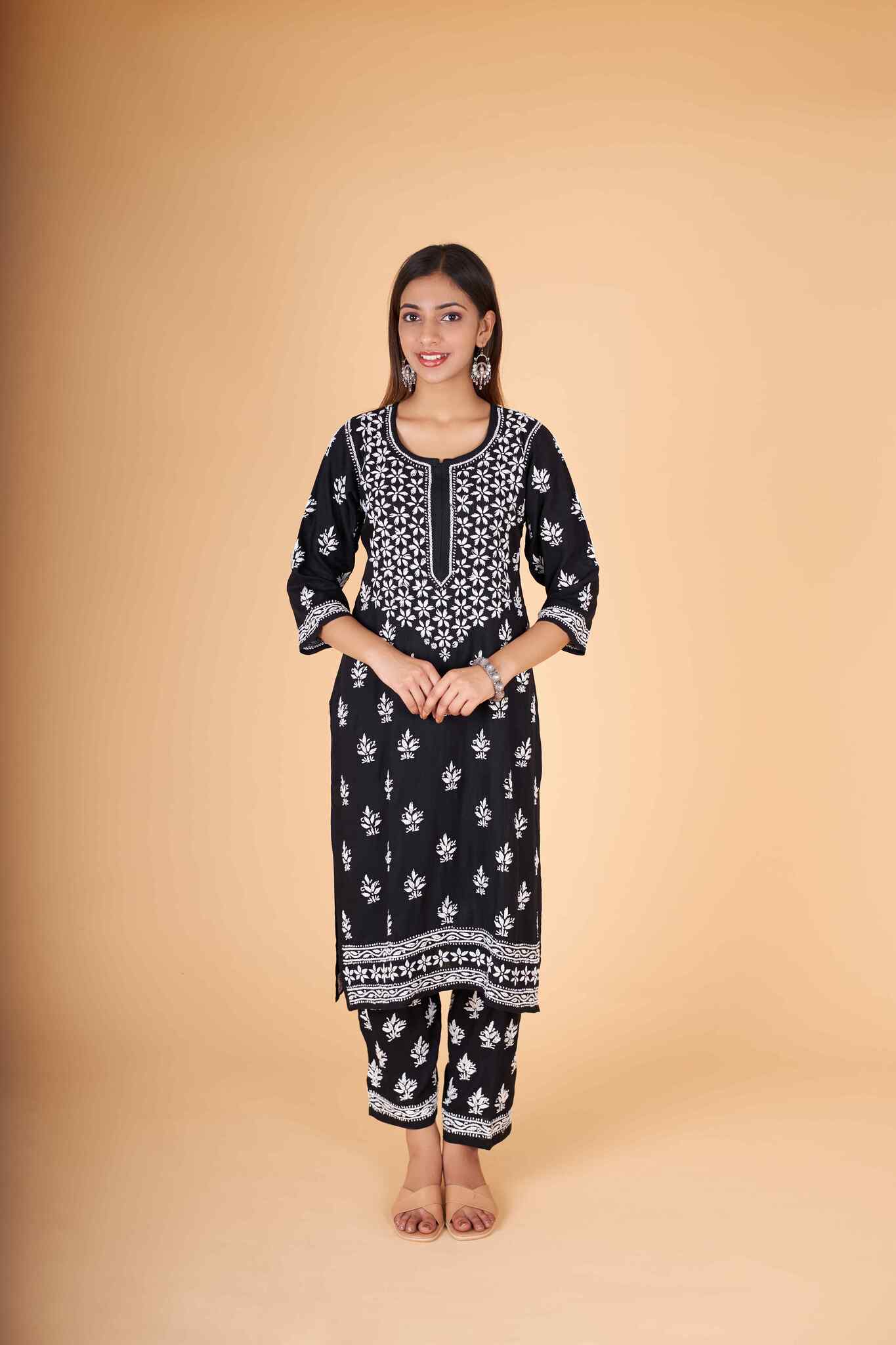Arsh Handcrafted Kurti And Plazzo 2 pc Chikankari Set in Black Colour - arshchikan