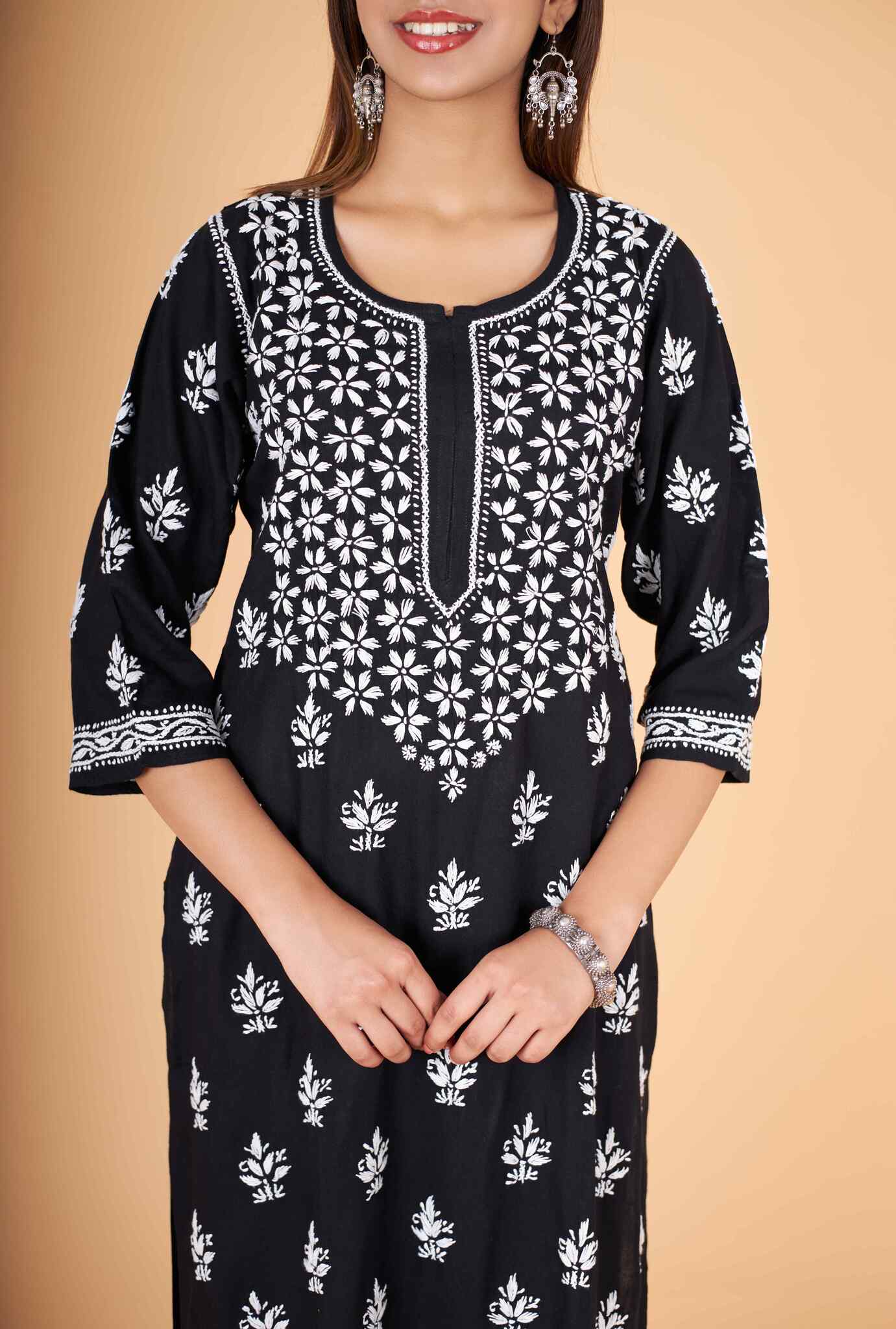 Arsh Handcrafted Kurti And Plazzo 2 pc Chikankari Set in Black Colour - arshchikan