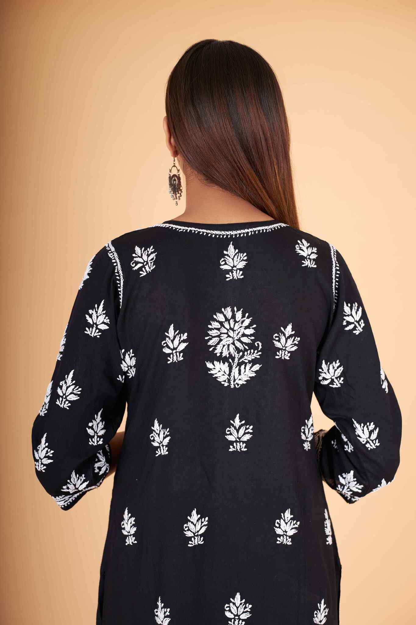 Arsh Handcrafted Kurti And Plazzo 2 pc Chikankari Set in Black Colour - arshchikan