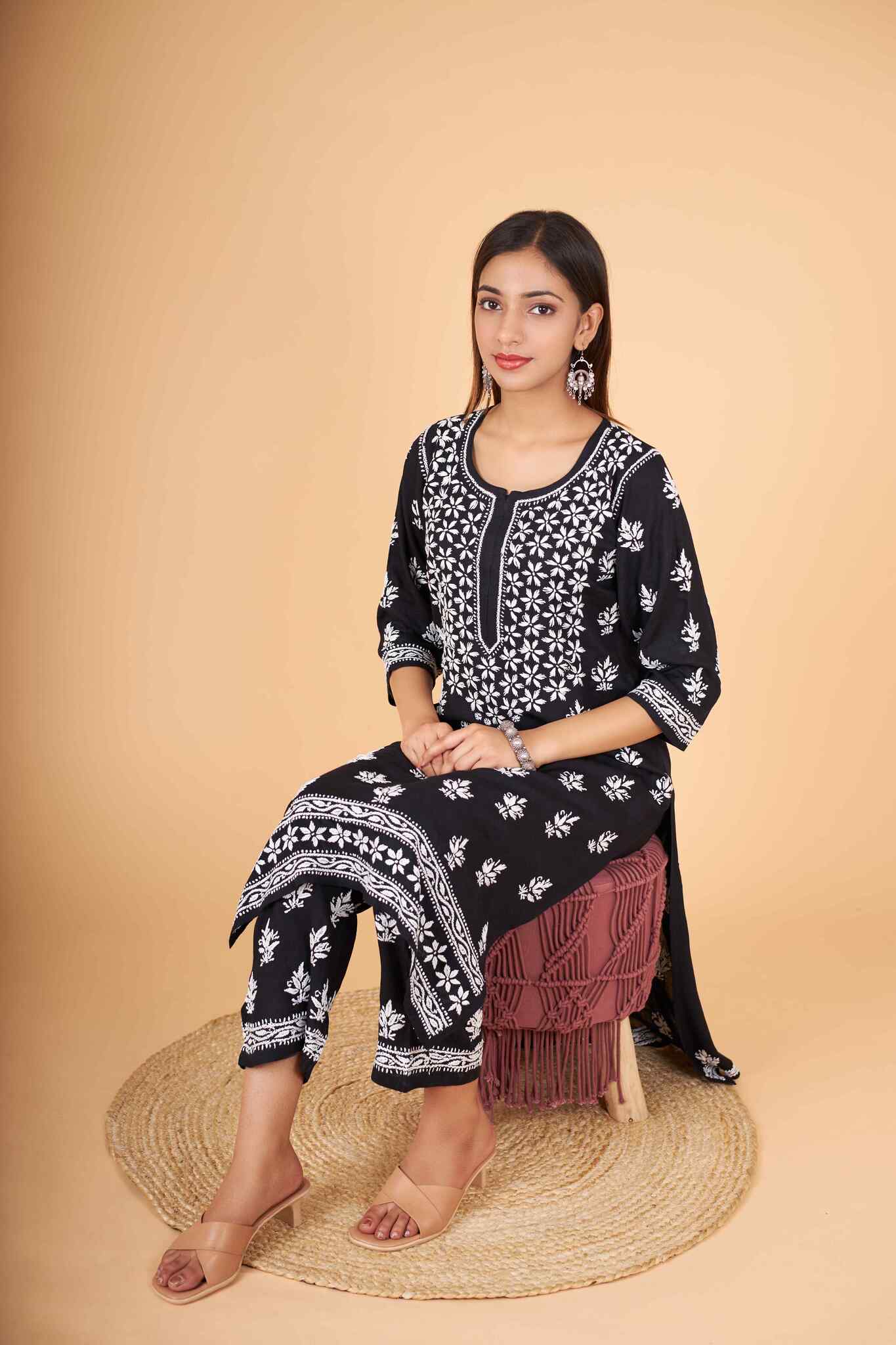 Arsh Handcrafted Kurti And Plazzo 2 pc Chikankari Set in Black Colour - arshchikan