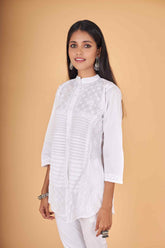 Arsh Handcrafted Pure Cotton Pintucks Stitch Chikan Shirt - arshchikan