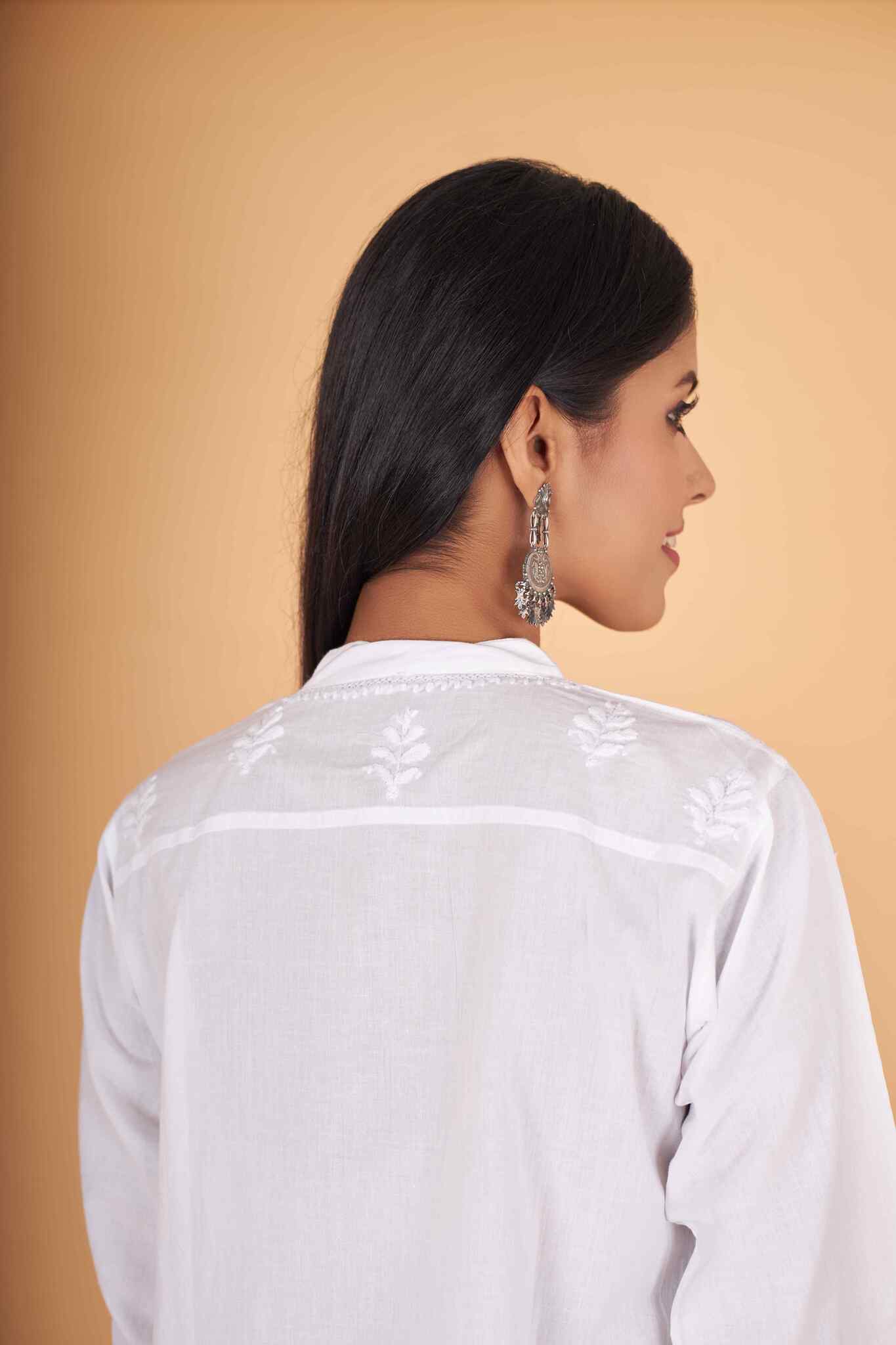 Arsh Handcrafted Pure Cotton Pintucks Stitch Chikan Shirt - arshchikan