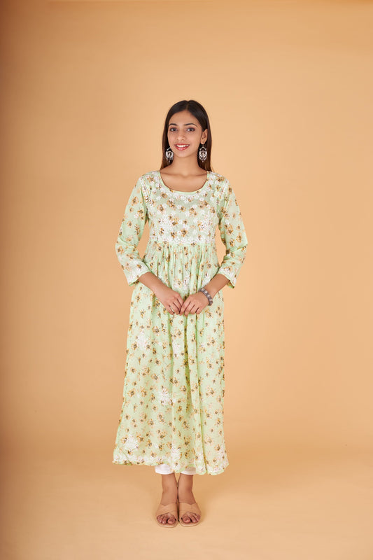 Arsh Handcrafted MulMul Cotton Printed Gown Dress - arshchikan