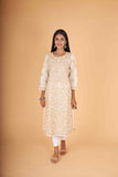 Arsh Handcrafted Fawn Front Jaal Pure Cotton Kurti - arshchikan