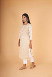 Arsh Handcrafted Fawn Front Jaal Pure Cotton Kurti - arshchikan