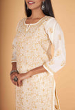 Arsh Handcrafted Fawn Front Jaal Pure Cotton Kurti - arshchikan