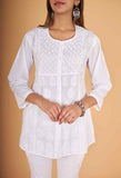 Arsh Handcrafted Pure Cotton Yog Neck Keel Chikan Shirt - arshchikan