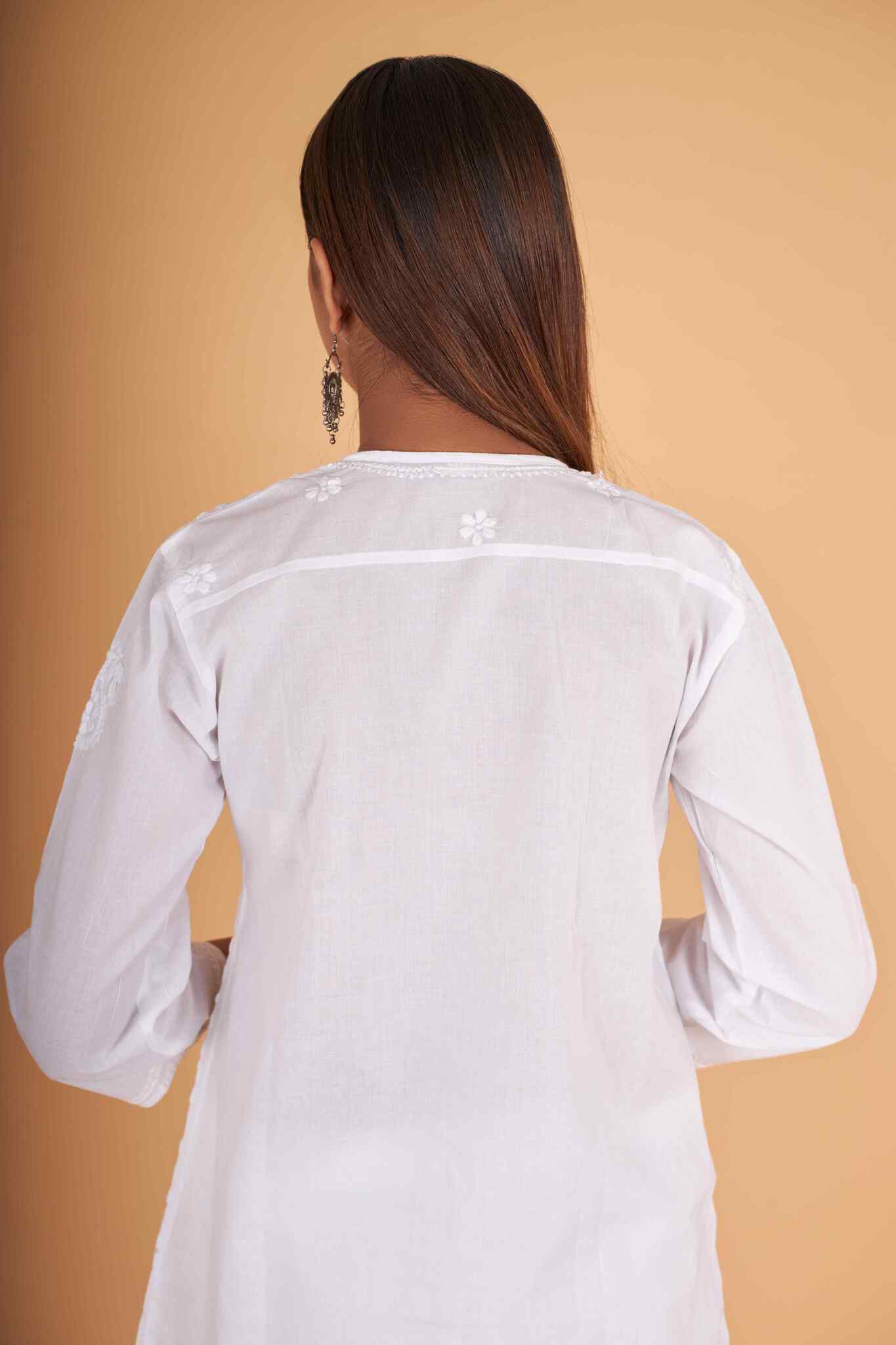 Arsh Handcrafted Pure Cotton Yog Neck Keel Chikan Shirt - arshchikan