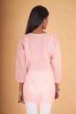 Arsh Handcrafted Peach Pure Cotton Chikankari Daraj Short Top - arshchikan