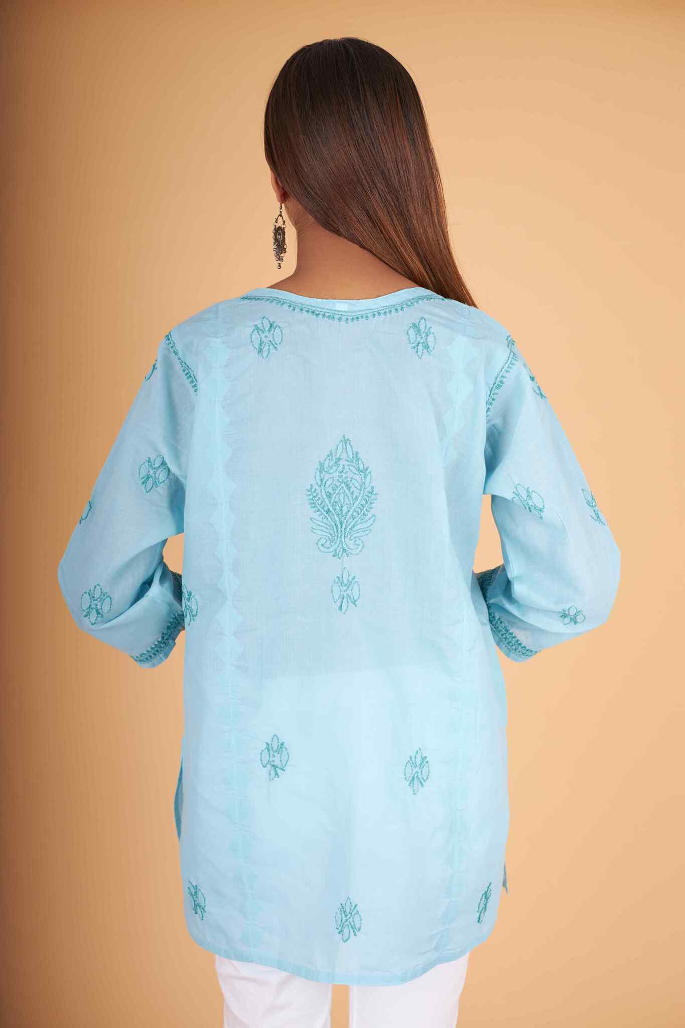 Arsh Handcrafted Blue Pure Cotton Short Top - arshchikan
