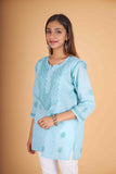 Arsh Handcrafted Blue Pure Cotton Short Top - arshchikan