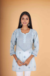 Arsh Handcrafted Grey Pure Cotton Short Top - arshchikan