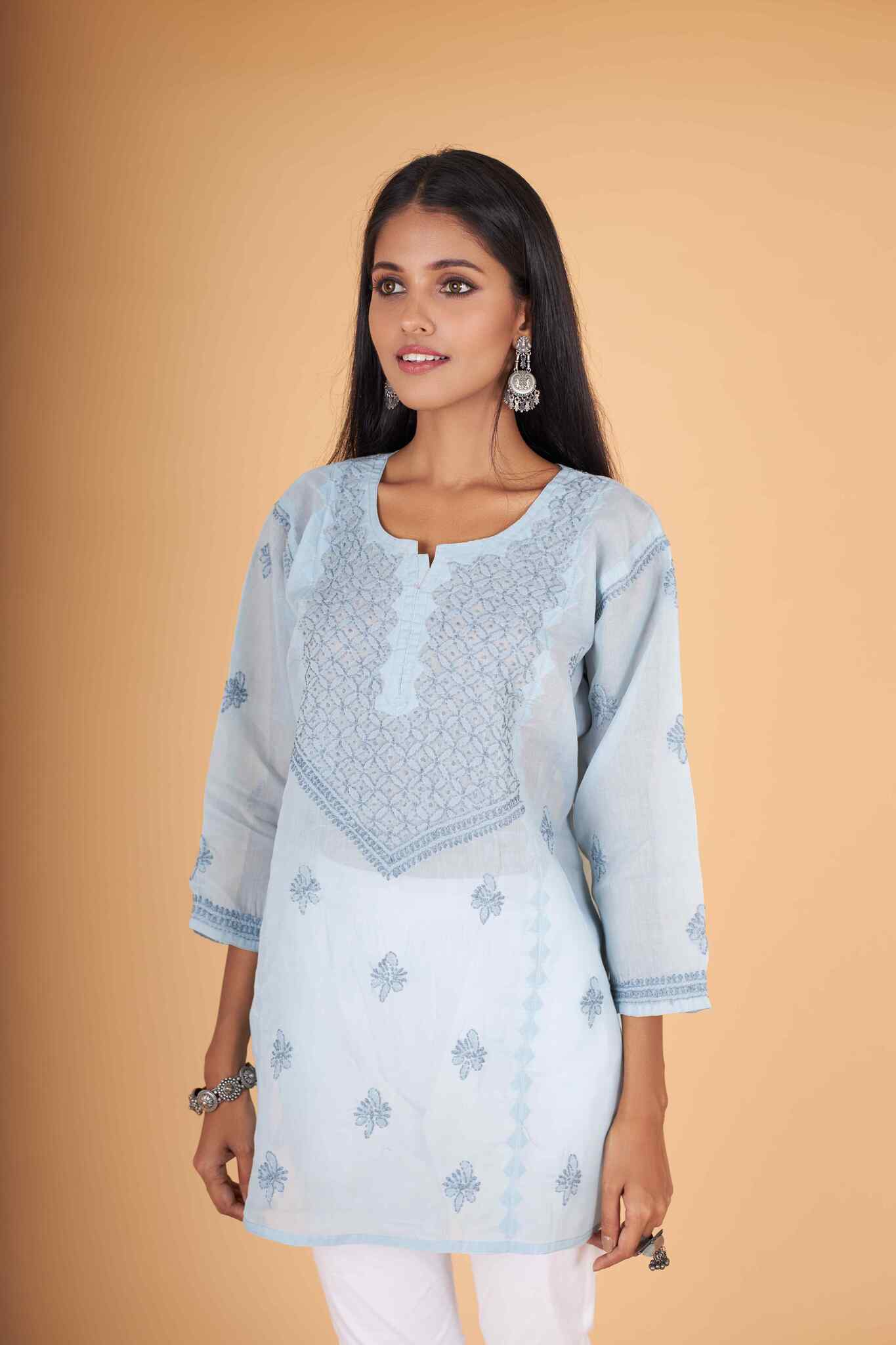 Arsh Handcrafted Grey Pure Cotton Short Top - arshchikan