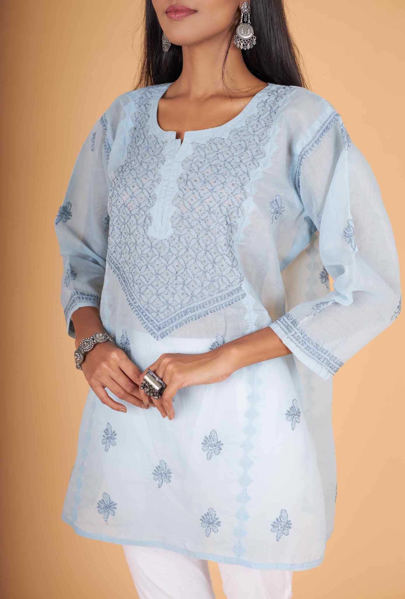 Arsh Handcrafted Grey Pure Cotton Short Top - arshchikan