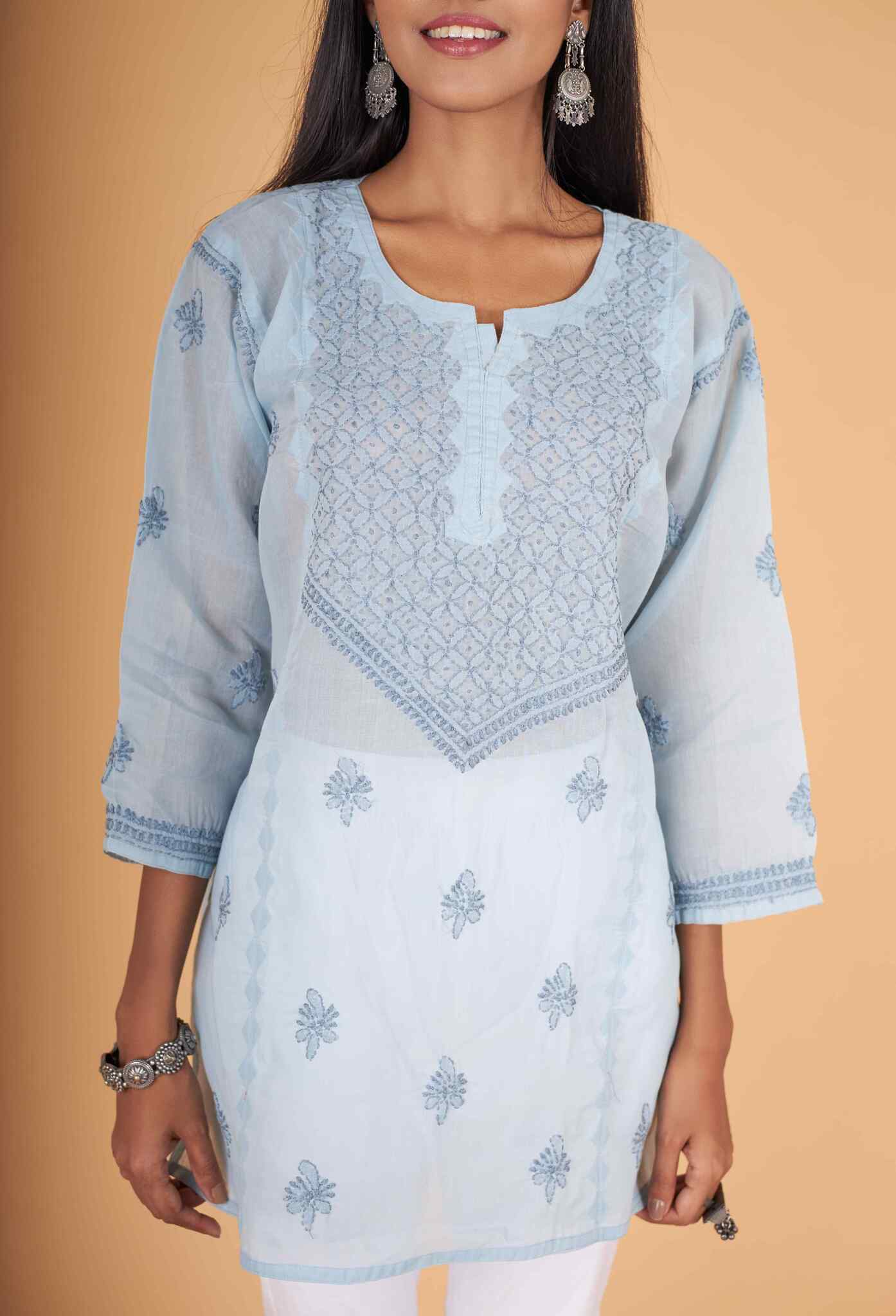 Arsh Handcrafted Grey Pure Cotton Short Top - arshchikan