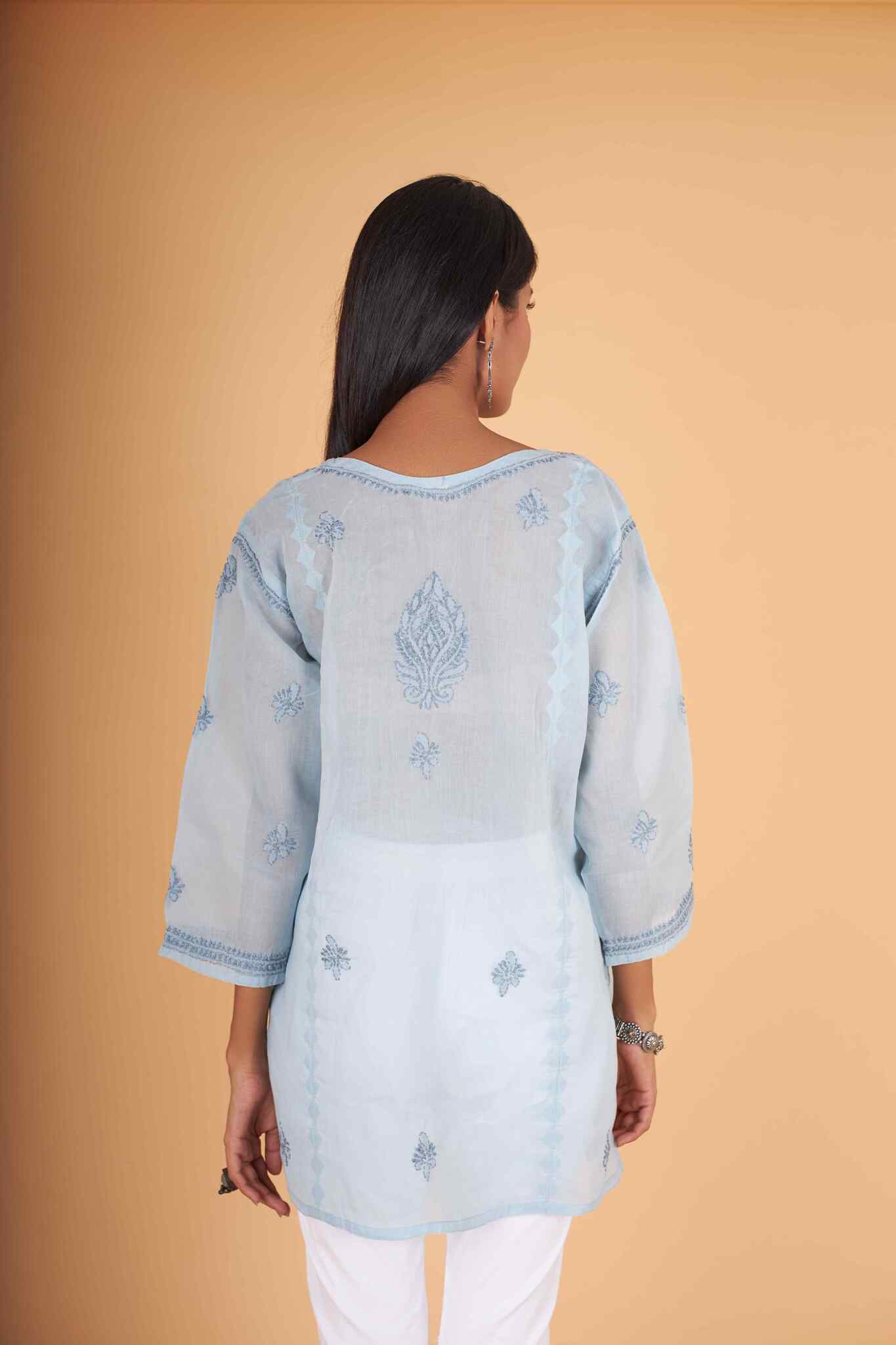 Arsh Handcrafted Grey Pure Cotton Short Top - arshchikan