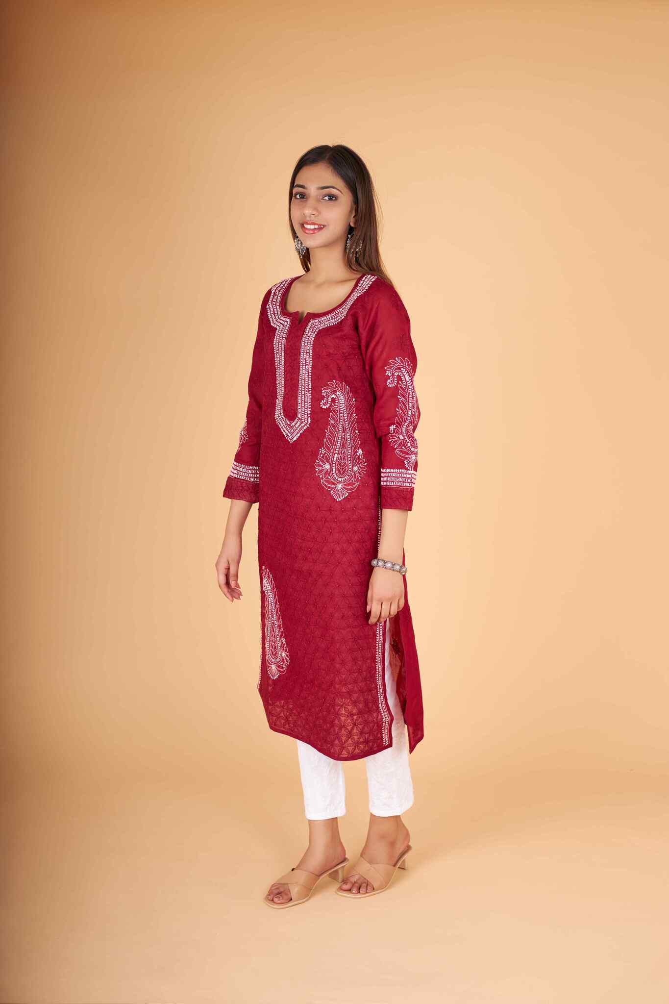 Arsh Handcrafted Boota Front Jaal Pure Cotton Kurti - arshchikan