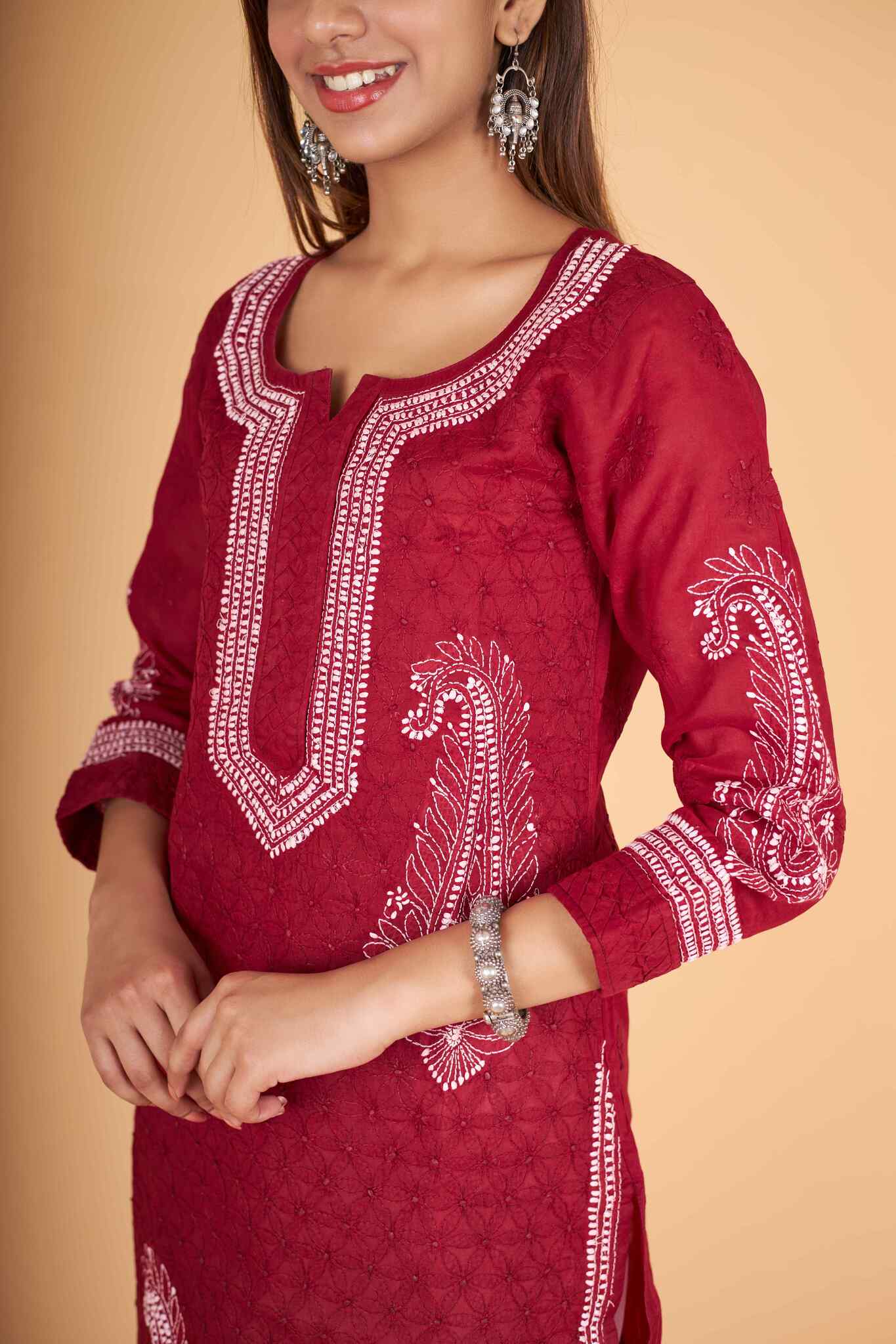 Arsh Handcrafted Boota Front Jaal Pure Cotton Kurti - arshchikan