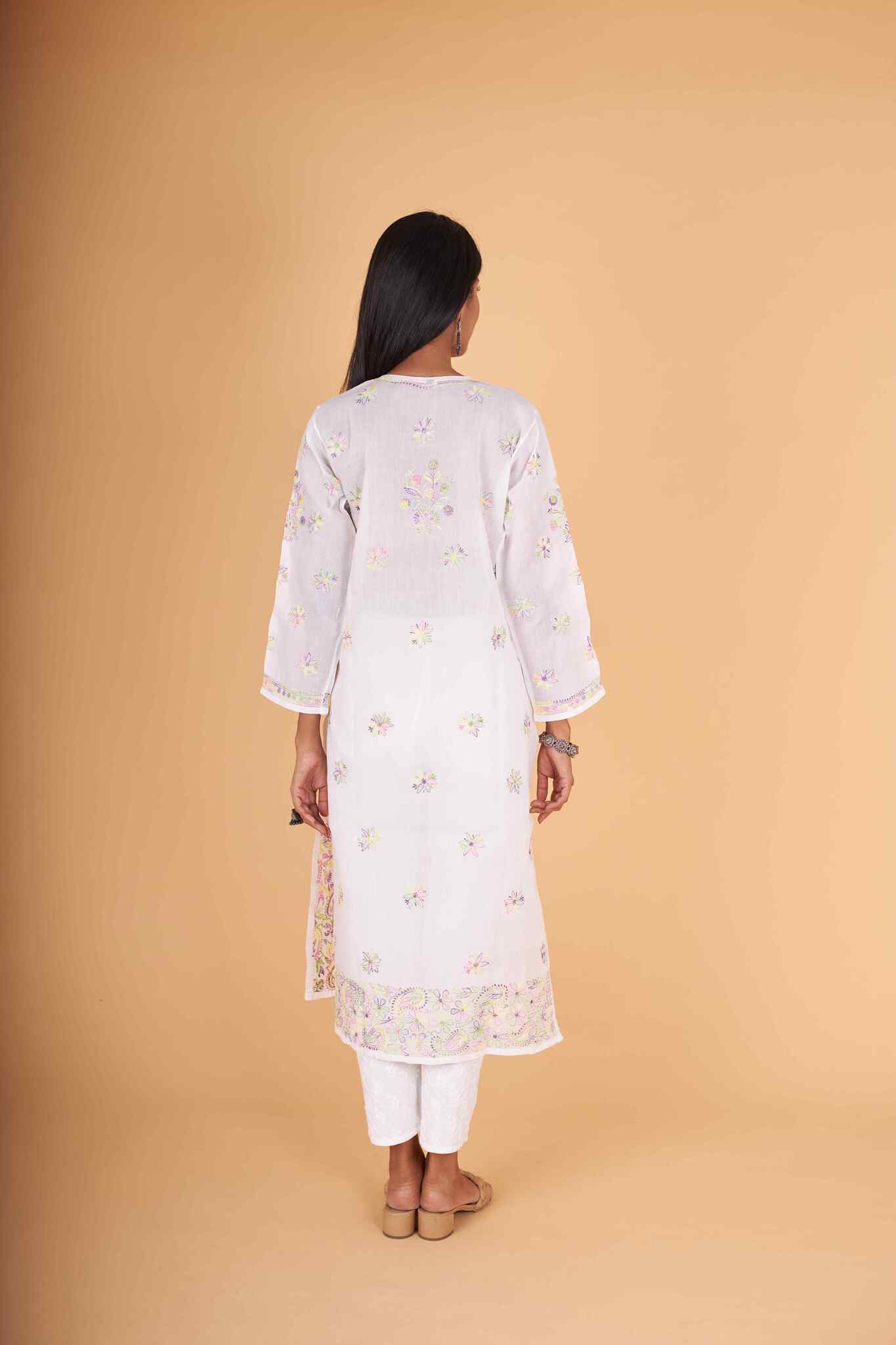 Arsh Handcrafted Multi on White Cotton Kurti - arshchikan