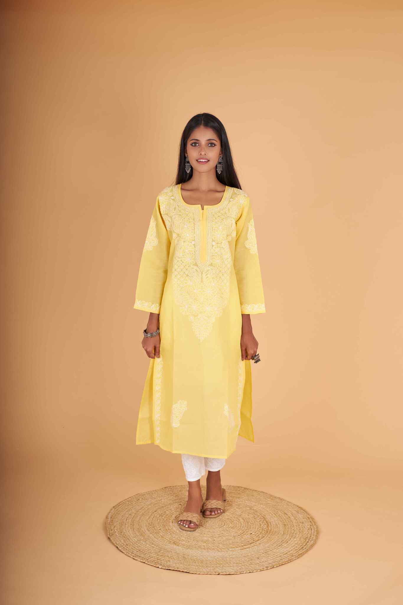 Arsh Handcrafted Pure Cotton Kashmiri Gala Kurti - arshchikan