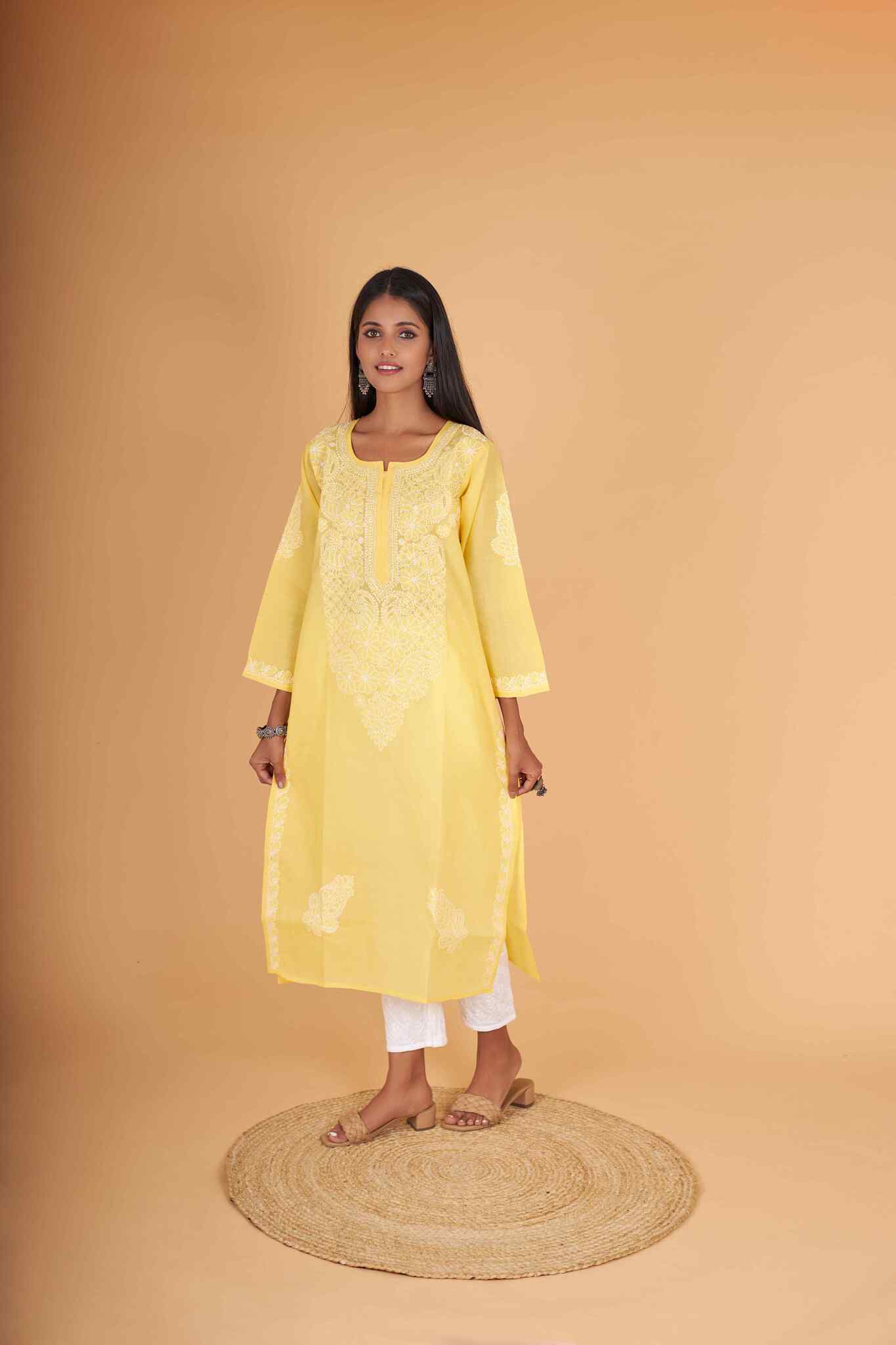 Arsh Handcrafted Pure Cotton Kashmiri Gala Kurti - arshchikan