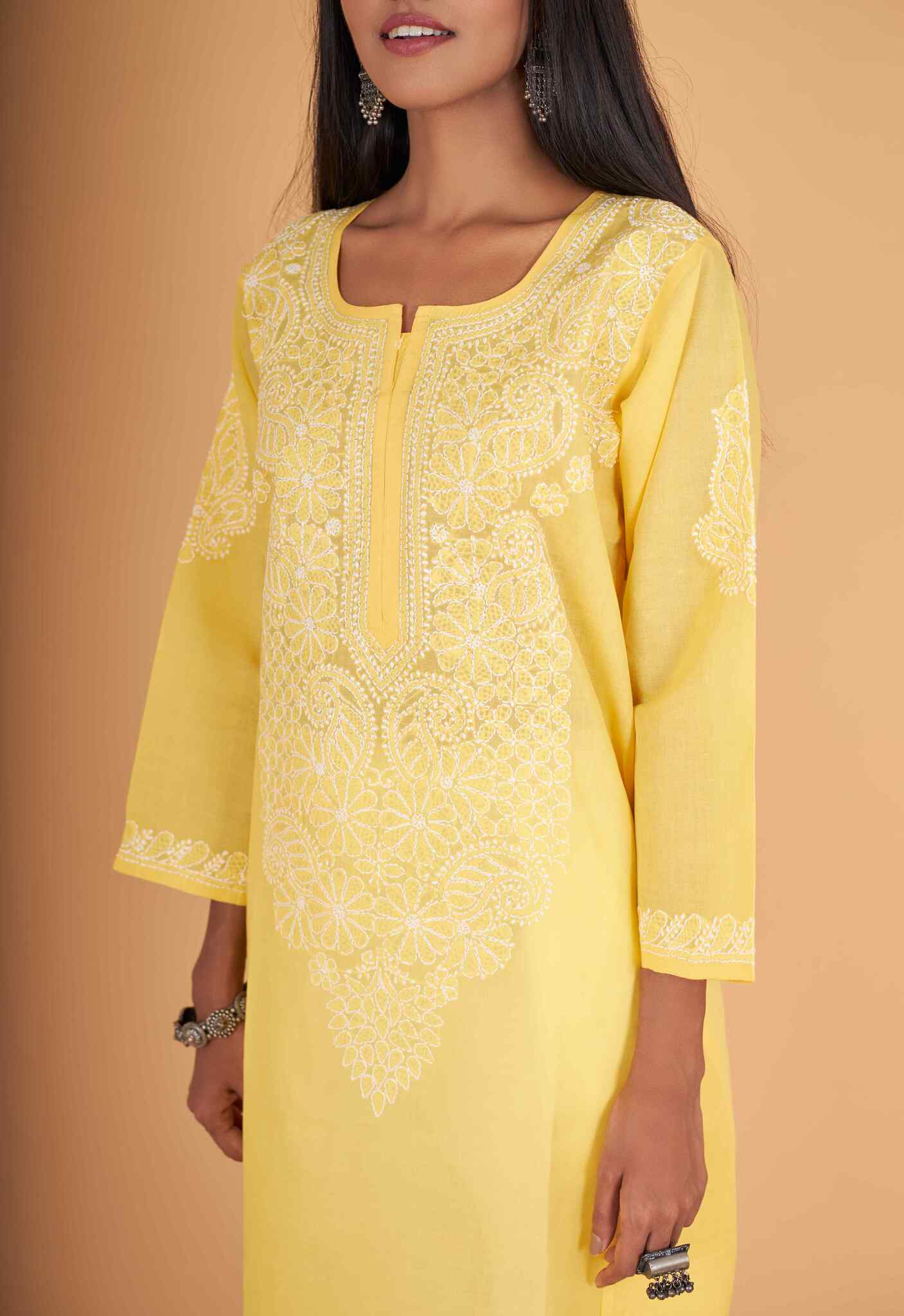 Arsh Handcrafted Pure Cotton Kashmiri Gala Kurti - arshchikan