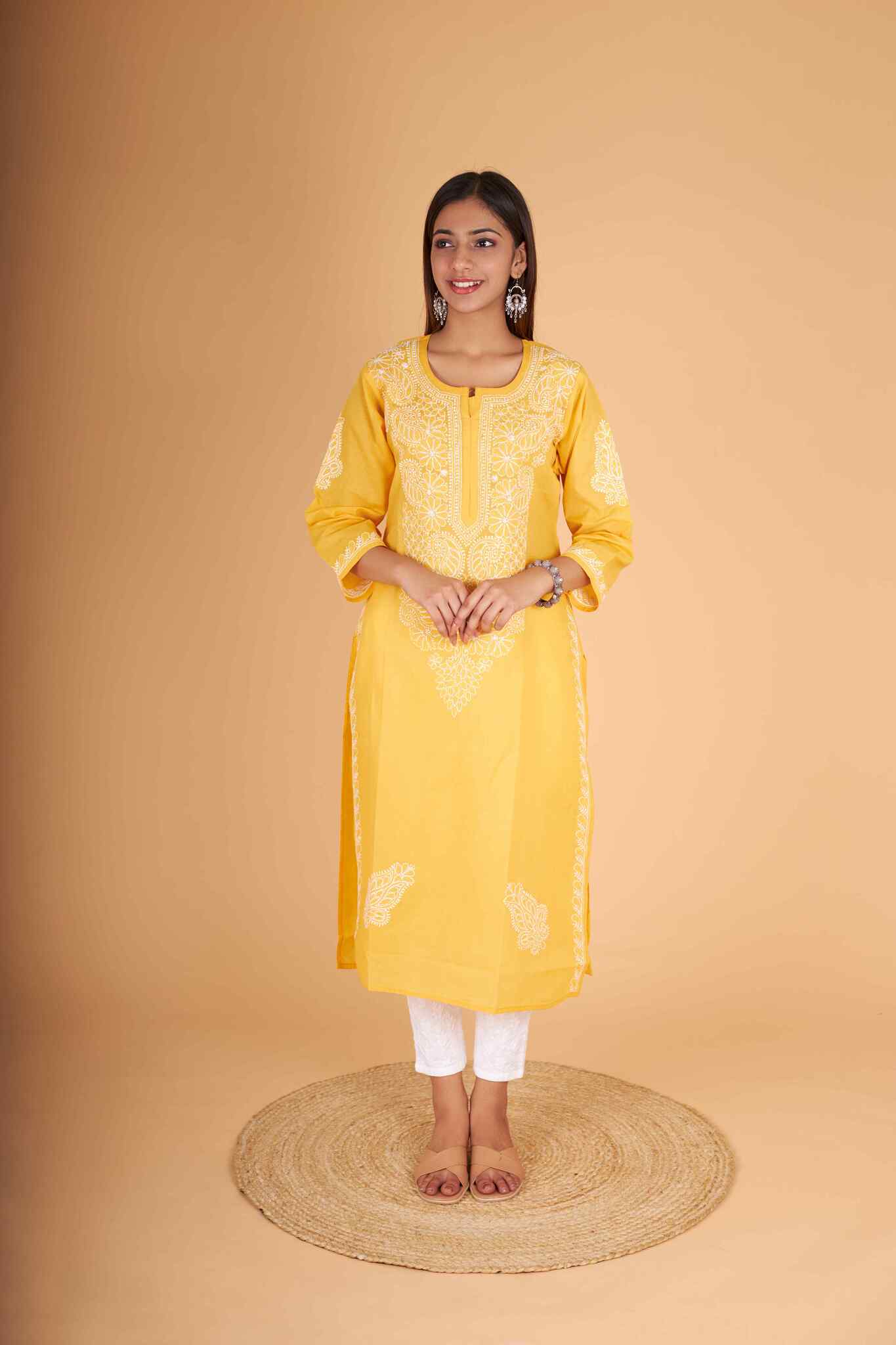 Arsh Handcrafted Pure Cotton Kashmiri Gala Kurti - arshchikan