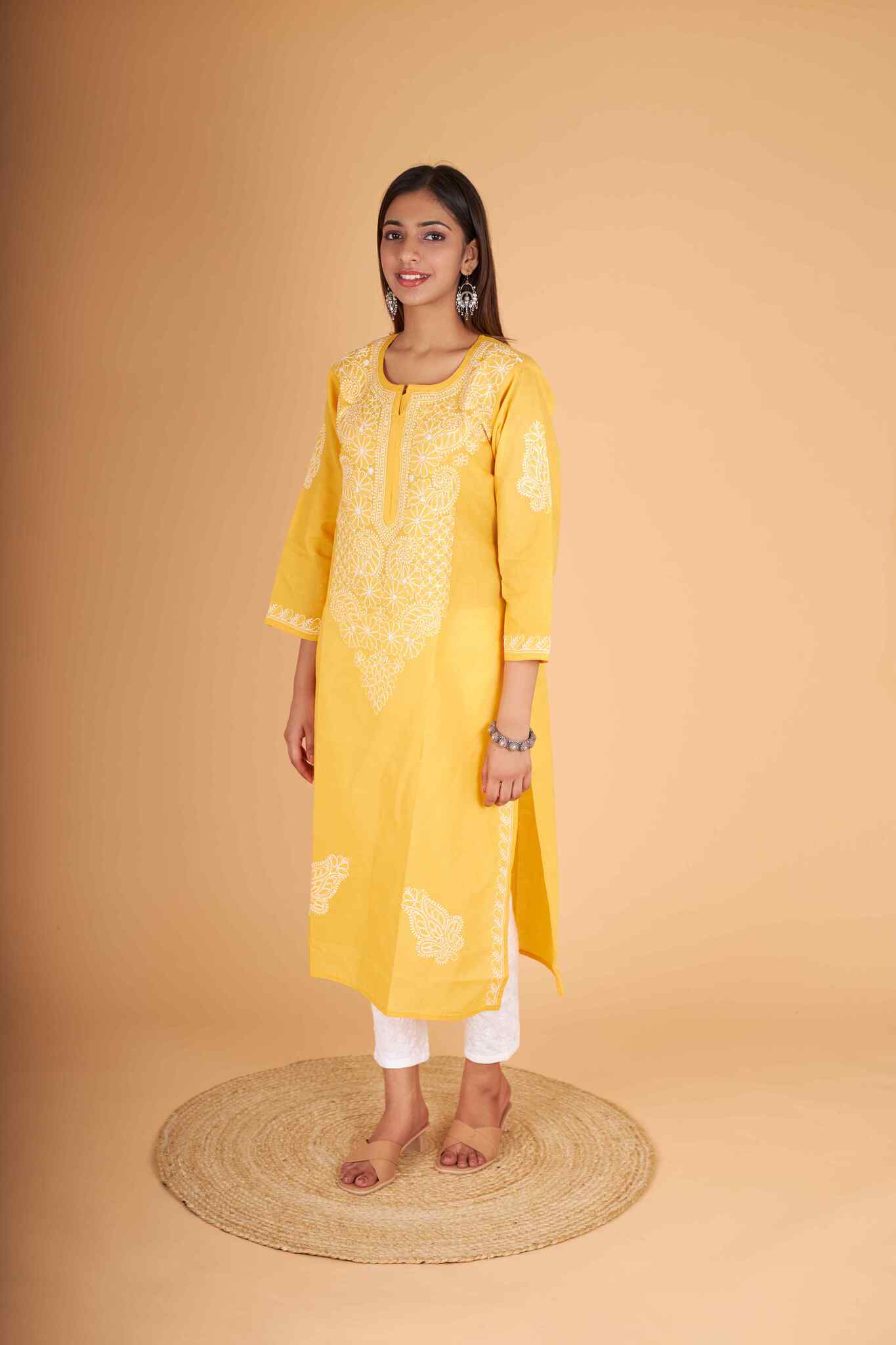 Arsh Handcrafted Pure Cotton Kashmiri Gala Kurti - arshchikan