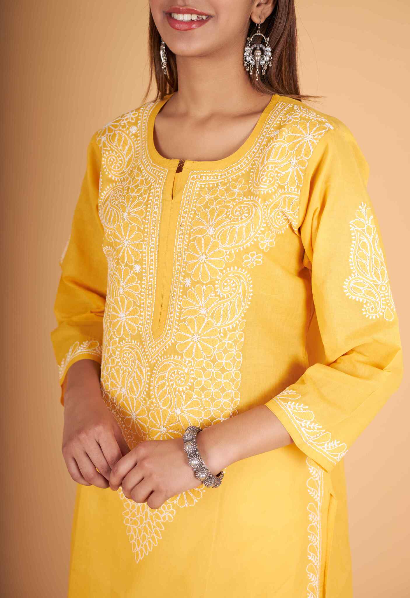 Arsh Handcrafted Pure Cotton Kashmiri Gala Kurti - arshchikan