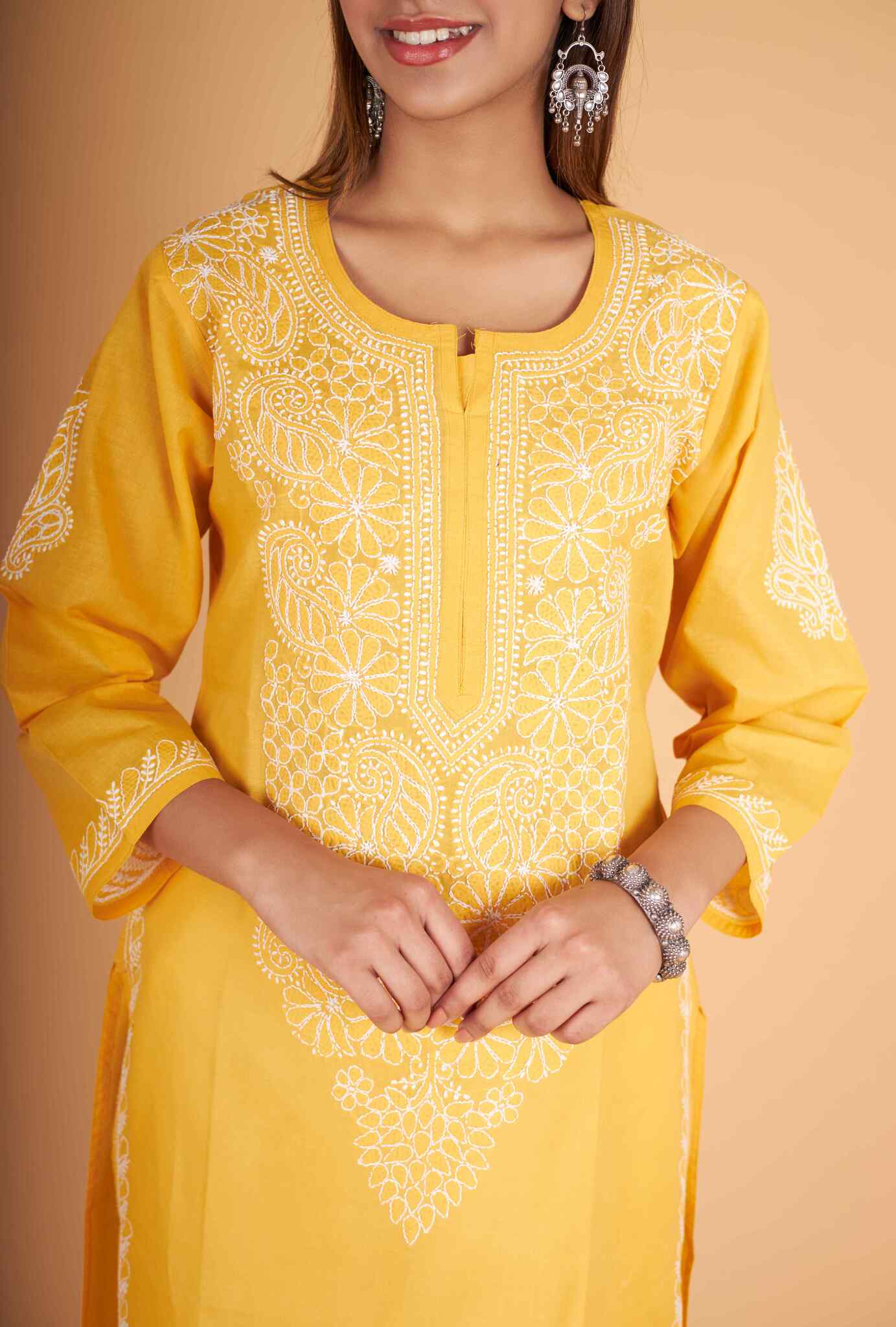 Arsh Handcrafted Pure Cotton Kashmiri Gala Kurti - arshchikan