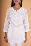 Arsh Handcrafted White Pure Cotton Chikan Short Top - arshchikan