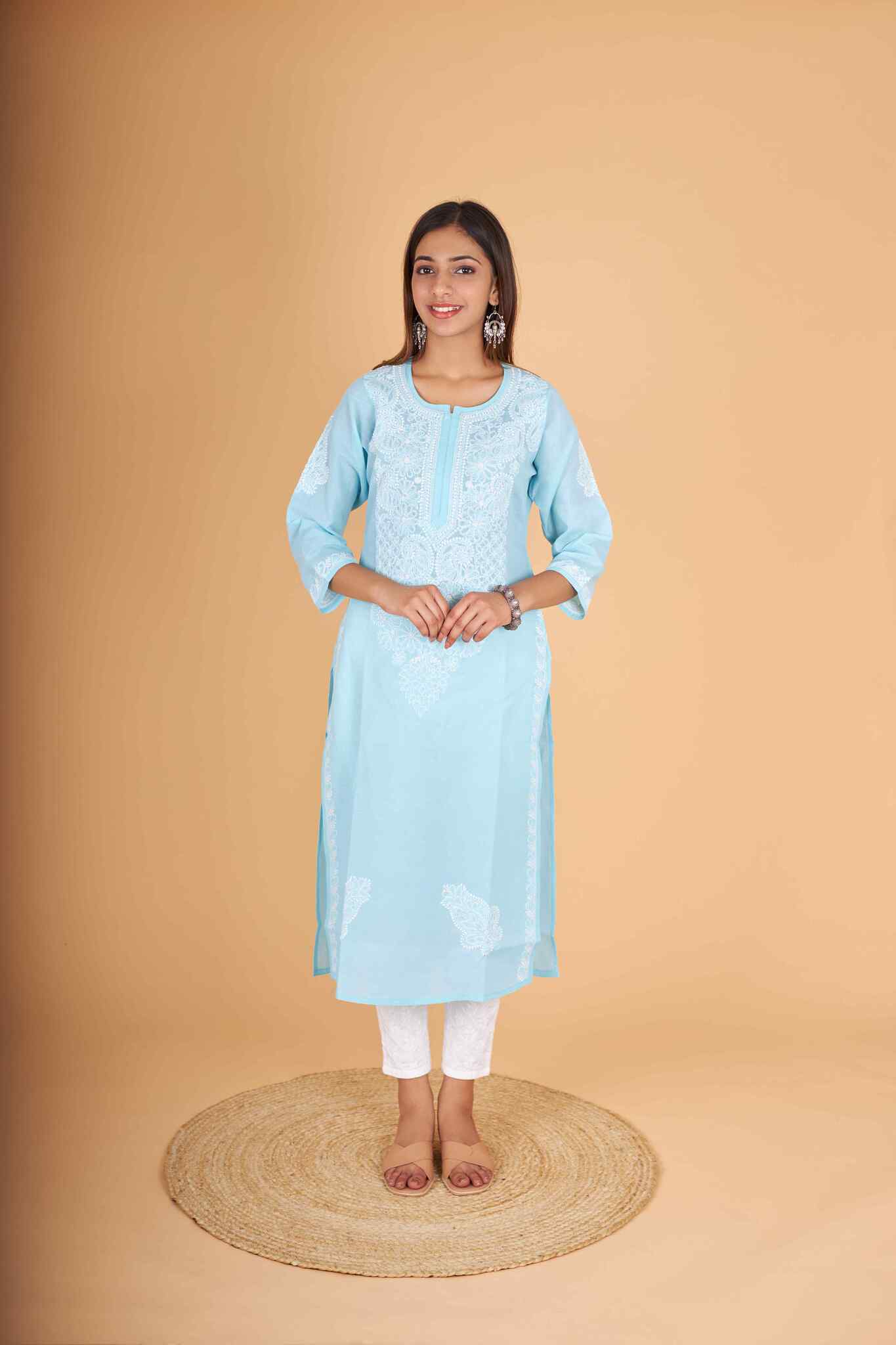 Arsh Handcrafted Pure Cotton Kashmiri Gala Kurti - arshchikan